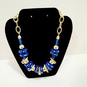 Fabulous Multi Strand Necklace in Blue and Gold